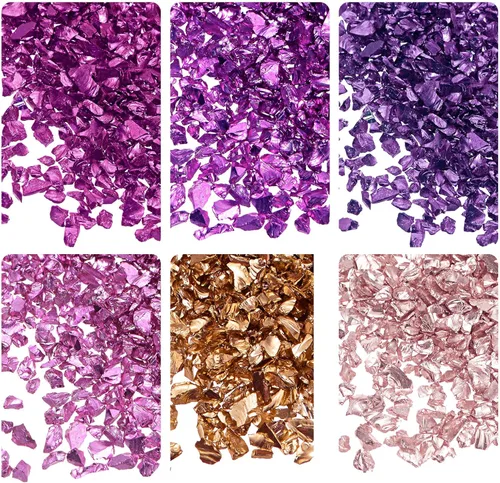 Miniatura 7 de uxcell Chips de vidrio triturado de 6 colores, vidrio metálico con purpurina irregular de 0.039-0.157 in para manualidades, jarrón de joyería