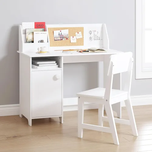 UTEX Escritorio de estudio para niños con silla, juegos de escritorio y sillas con gabinete para 3-8, mesa de estudio para niños de madera, mesa de