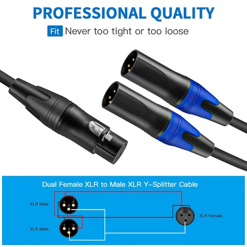 Miniatura 5 de LanSenSu XLR hembra a 2 XLR macho Patch Y Cable divisor de micrófono equilibrado Adaptador de audio (3.3 pies-2 unidades)