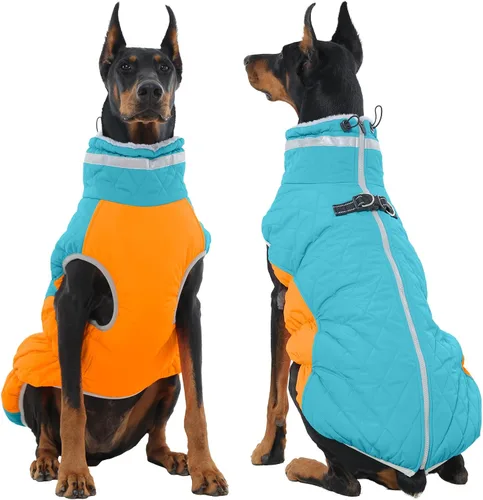 Miniatura 8 de Abrigo de invierno para perro, chaqueta grande para perro, chaqueta impermeable para mascotas con cremallera trasera, abrigo para mascotas con arnés