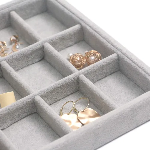 Miniatura 6 de DIOMMELL Juego de 4 bandejas apilables de terciopelo para joyas, caja de almacenamiento de exhibición, soporte para aparador, cajón organizador