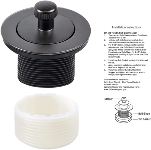 Tapón de drenaje de bañera Lift & Turn - Tapón de drenaje de bañera | Kit de montaje con colador y tapón | Reemplazo del tapón de drenaje de bañera