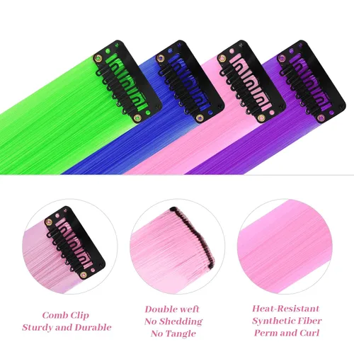 Miniatura 4 de YaFex 12 extensiones de cabello con clip, extensiones de cabello de color de 22 pulgadas, extensiones de cabello sintético largo y lacio para mujer