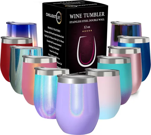 Miniatura 34 de CHILLOUT LIFE Vasos Térmicos de Vino de Acero Inoxidable de 12 oz Paquete de 2 - Vasos de Vino con Aislamiento al Vacío de Doble Pared con Tapas