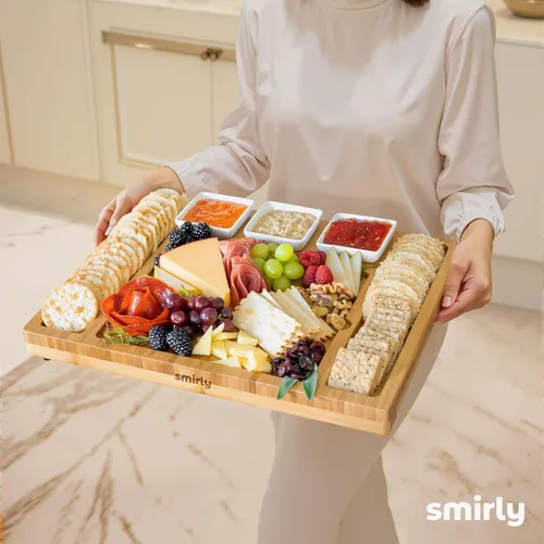 Miniatura 5 de Smirly Juego de tablas de charcutería, tabla grande de queso de bambú para servir, regalos de inauguración de la casa, regalo de boda y despedida