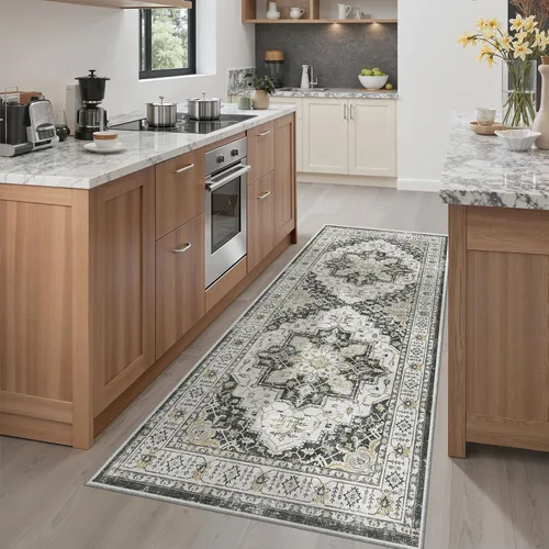 Miniatura 391 de Madane Tapete lavable de 2 x 10 pies para pasillo, cocina, recibidor, clásico, suave, antideslizante para interiores, casa de campo, baño, sala