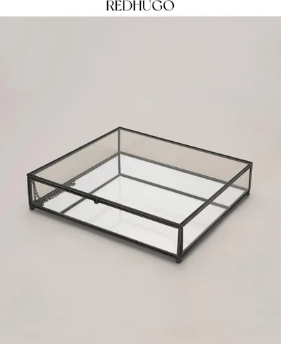 Miniatura 4 de REDHUGO Cajas grandes de vidrio para exhibición hechas a mano, parte inferior con espejo, caja de joyería de cristal con tapa, para libros, fotos