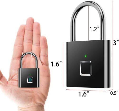Miniatura 7 de AICase - Candado de huellas dactilares, ultra ligero, con un solo toque, con carga USB, para gimnasio, deportes, casillero de empleados escolares