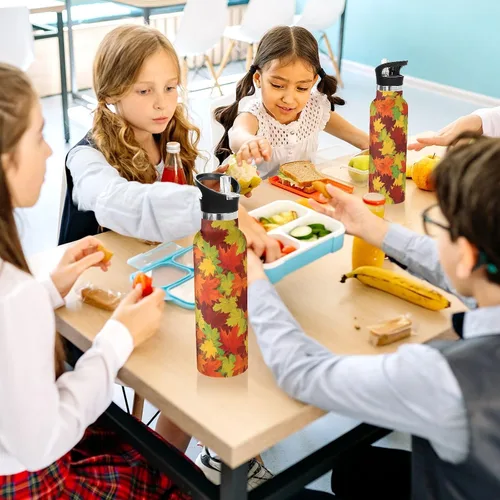 Miniatura 6 de Kids Water Bottle for School, Water Bottle Stainless Steel for Travel or School 20 Oz, BPA-Free, Autumn Leaves Orange Red
