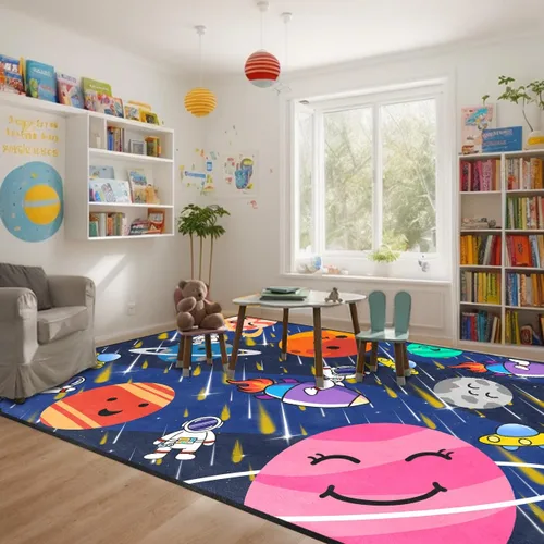 Miniatura 12 de Alfombra espacial para habitación de niños, alfombra de galaxia para niños, alfombras espaciales para dormitorio de niños, decoración
