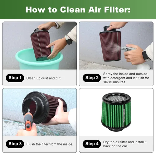 Miniatura 5 de KYOSTAR Filtro de aire universal de alto flujo de 3" (76 mm), entrada de aire frío de cono reutilizable, alto rendimiento, lavable, kit de aire seco