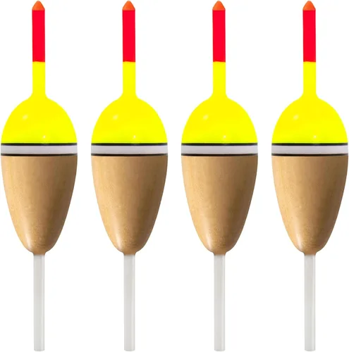 Alwonder Paquete de 4 Bobbers para Pesca, Flotadores Deslizantes de Cuerpo de Madera de Balsa Flotante, Bobber Deslizante Ovalado de Alta 4-paquete