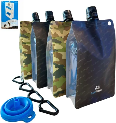 Miniatura 11 de BellFlask - Frasco de plástico de 15 onzas, patentado, flexible, sin metal, reutilizable, sin BPA con clip de mosquetón y embudo de llenado
