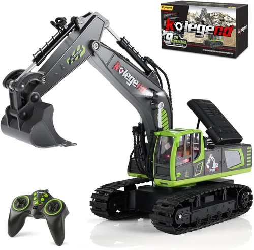 kolegend Excavadora de juguete a control remoto de 16 pulgadas, 11 canales RC vehículos de construcción, transportadores hidráulicos, juguetes de