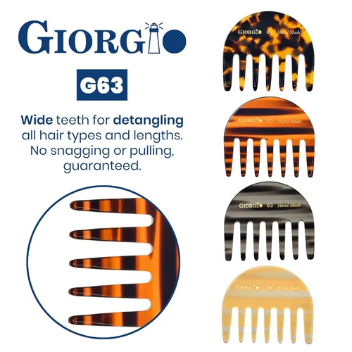 Miniatura 4 de Giorgio G63 Peine de desenredo de grafito para mujeres - Dientes anchos, tamaño de bolsillo y para viajes para cabello grueso, húmedo o seco.