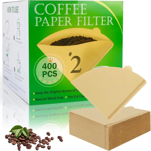 YQL 400 filtros de café, papel de filtro de cono marrón natural tamaño 02 compatible con máquinas de goteo y cafeteras para verter sobre cafeteras,