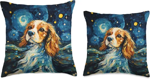 Miniatura 3 de Spaniel Puppy Dogs Starry Night Cocker Spaniel o Cavalier King Charles - Almohada de 16 x 16 pulgadas, multicolor