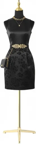 Miniatura 2 de Modista maniquí femenino: torso de medio cuerpo con altura ajustable, terciopelo corto negro esponjoso, base de metal dorado