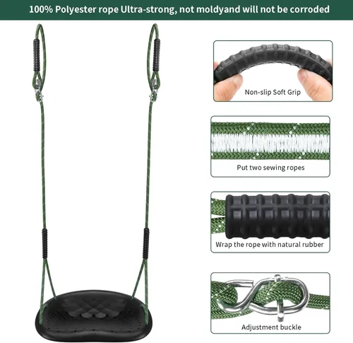 Miniatura 5 de Columpio de árbol resistente, asiento de columpio para exteriores de 550 libras de capacidad para adultos y niños, altura ajustable con cuerdas