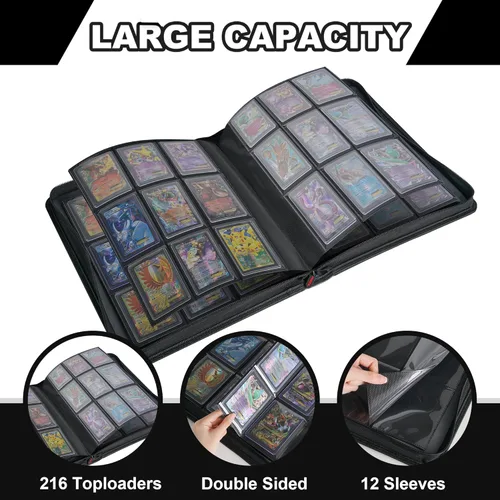 Miniatura 3 de PREZA Carpeta Toploader - Capacidad para 216 cargadores superiores - Almacenamiento de 9 bolsillos para tarjetas de intercambio con fundas de doble