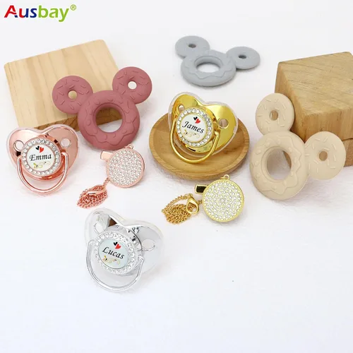 Miniatura 3 de Juego de chupete personalizado y clip para chupete con nombre, chupete personalizado, nombre y cadena personalizados, juguetes mordedores de Dorado