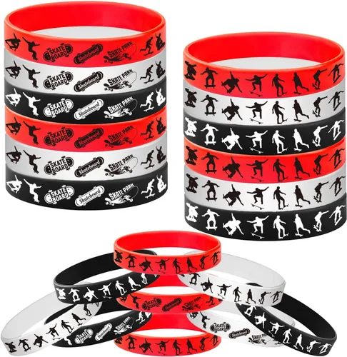 24 pulseras de goma para monopatín, pulseras de Slicone, suministros de fiesta deportiva, patineta, deportes extremos, cumpleaños, baby shower,