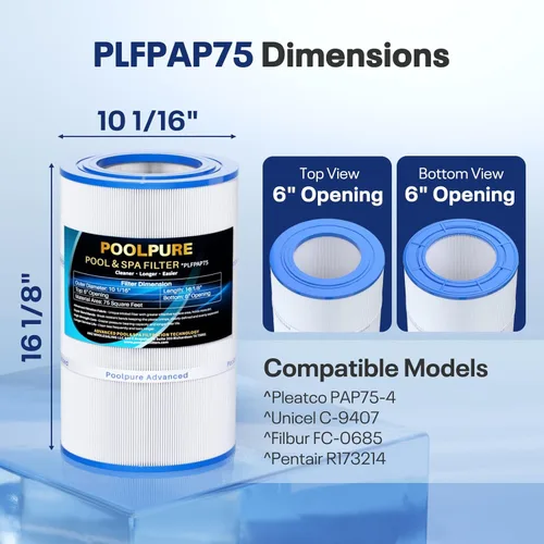 Miniatura 2 de POOLPURE Filtro de piscina PAP75 sustituye a Pentair CC75, PAP75, Pentair Clean & Clear 75, Ultral-C2, R173214, 59054100, Unicel C-9407, Filbur