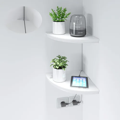 Miniatura 9 de HAO - Estante de esquina flotante invisible para montar en la pared, forma radial, patrón de agujero de alambre, perfecto para dormitorio, baño