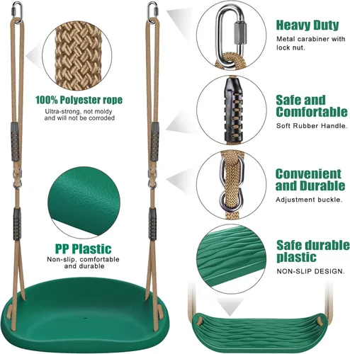 Miniatura 5 de SELEWARE Paquete de 2 asientos de columpio de plástico resistente con cuerda ajustable y conexión rápida, accesorios de repuesto para niños y Verde