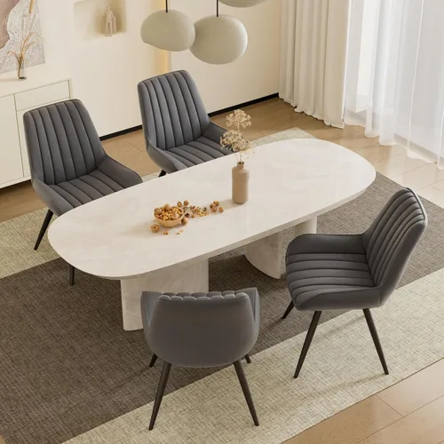 Miniatura 21 de Juego de 4 sillas de comedor modernas de mediados de siglo, tela tapizada con cojín suave, color gris claro Gris claro (tela)