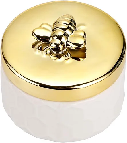 Hipiwe Joyero de cerámica con tapa de abeja dorada, organizador de exhibición de joyas pequeño, contenedor de almacenamiento para decoración del