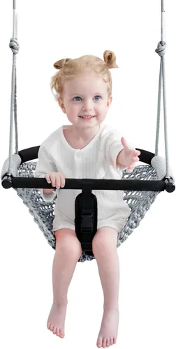 Miniatura 9 de Juego de columpio para niños pequeños y columpio 2 en 1 para bebé - Asiento de columpio de cuerda ajustable para niños, para interior y exterior