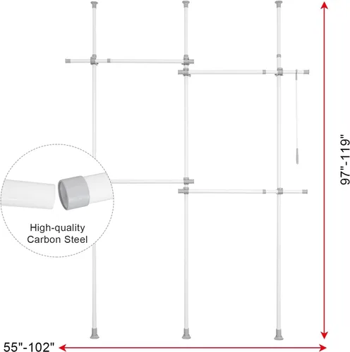 Miniatura 6 de Estante doble para ropa, estantes ajustables para colgar ropa, ropa de 2 niveles, ropa resistente, sistema independiente de armario blanco