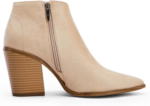Miniatura 3 de Botas de tobillo para mujer con corte en V, puntera puntiaguda, tacón grueso, cremallera lateral, botas Chelsea