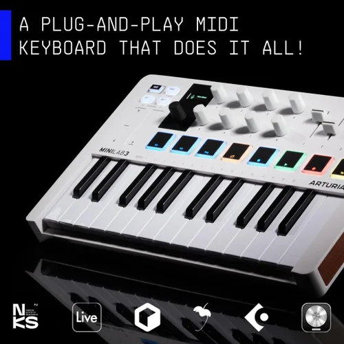 Miniatura 5 de Arturia MiniLab Controlador de teclado MIDI USB de 3 a 25 teclas con 8 almohadillas de batería multicolor, 8 perillas y software de producción