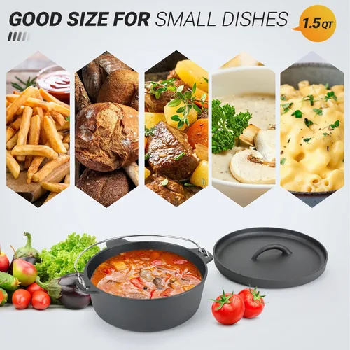 Miniatura 4 de Northriver Casting Olla de Horno Holandés de Hierro Fundido con Tapa, para Platos Pequeños, Guarniciones, Juego de Utensilios de Cocina de Camping