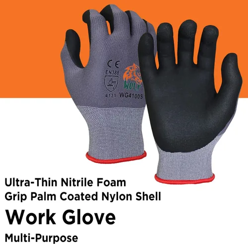 Miniatura 2 de WOLF Guantes de nitrilo ultradelgados con palma de espuma recubierta con agarre adhesivo, multiusos