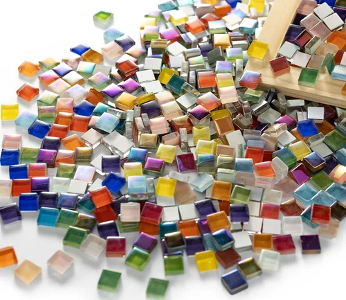 Miniatura 14 de Lanyani Azulejos de mosaico de vidrio vibrante de 2 libras para artes y manualidades, piezas de vidrio sueltas a granel coloridas baldosas cuadradas