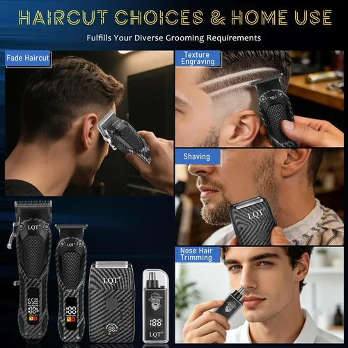 Miniatura 2 de Cortadora de pelo profesional para hombres, recargable, inalámbrica, recortadora de barba y afeitadora eléctrica, kit de corte de cabello