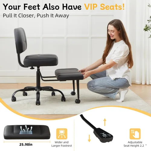 Miniatura 4 de Silla de oficina con patas cruzadas con ruedas, silla giratoria de meditación para TDAH, silla de escritorio ergonómica con patas cruzadas