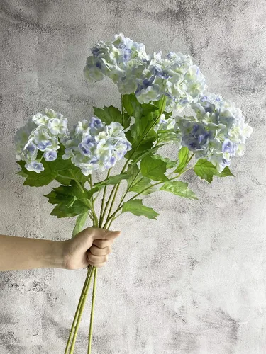 Miniatura 9 de YalzoneMet Bola de nieve artificial Viburnum 4 piezas de 26.8 pulgadas de color azul graduado, hortensias pequeñas, 2 cabezales, de látex natural