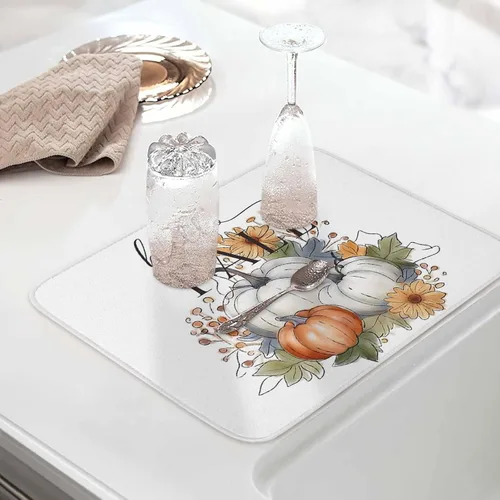 Miniatura 5 de Tapete de secado de platos para encimera de cocina, tapete escurridor de microfibra para biberón de bebé, calabaza gris y naranja de Acción