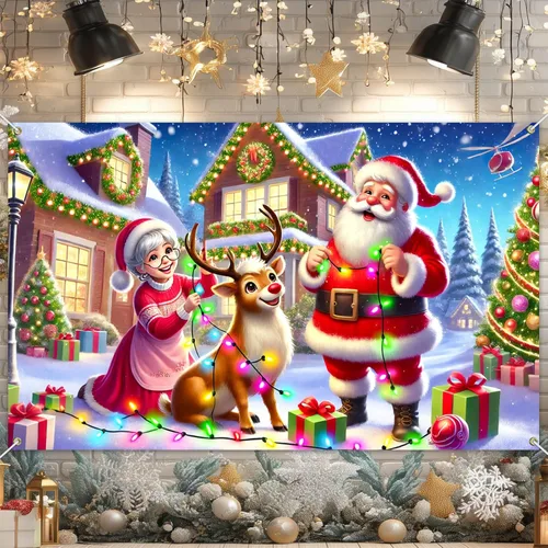 Miniatura 12 de BlissYard Telón de fondo de tren de Papá Noel, 71 x 43 pulgadas, pancarta de escena de Navidad de pan de jengibre, fondo de fotos para fiestas