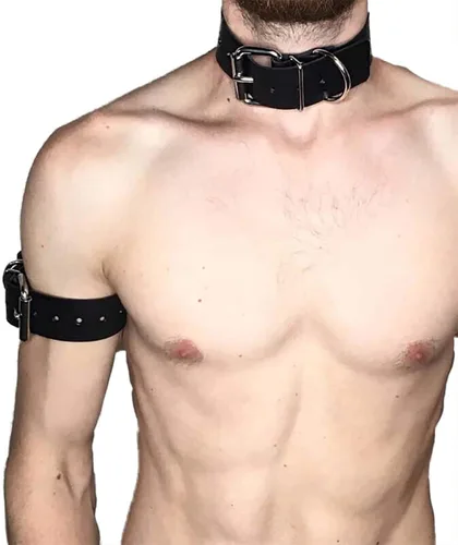 ALRICOL Cinturones corporales de cuero para hombre, estilo punk, ajustable, de piel sintética, para club, con hebillas elegantes, anillos para gay