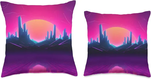Miniatura 3 de PP Accessories Synthwave City Retrowave 80s Vaporwave Throw Pillow, 16x16, Multicolor
