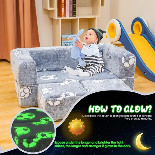 Miniatura 6 de furlinkhm Sofá para niños pequeños, que brilla en la oscuridad, sofá plegable para niños, sofá plegable para sala de juegos, espuma de juego