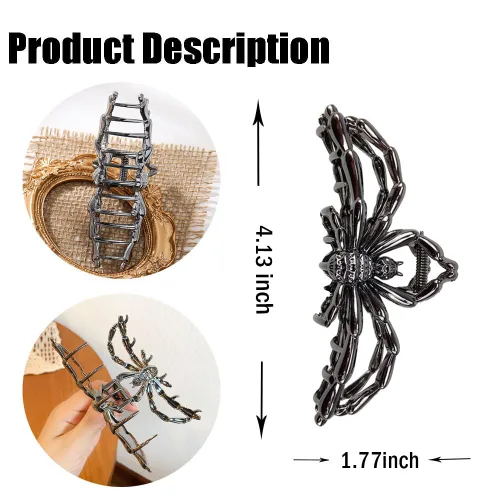 Miniatura 2 de ROMODIYA Pinza para el pelo de araña, clip de metal negro con diseño, accesorios para el cabello para cabello fino/grueso, gran agarre fuerte