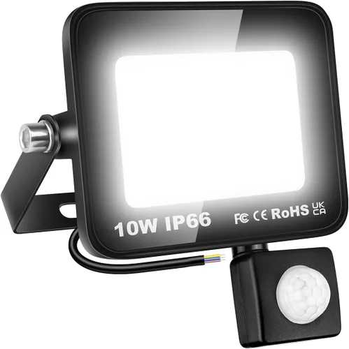 Miniatura 24 de Willpower Reflector LED con sensor de movimiento, luces de seguridad para exteriores de 10 W, 1000 lúmenes, lámpara exterior de 4000 K, luz blanca