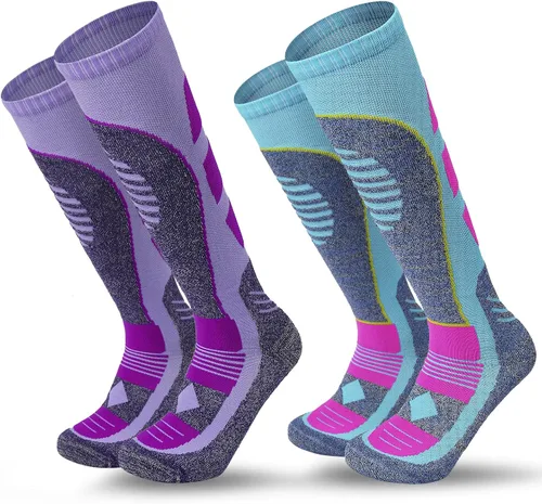 AII Calcetines térmicos de esquí para hombre y mujer (2 pares), calcetines de esquí de fondo, calcetines de snowboard para esquí al aire libre