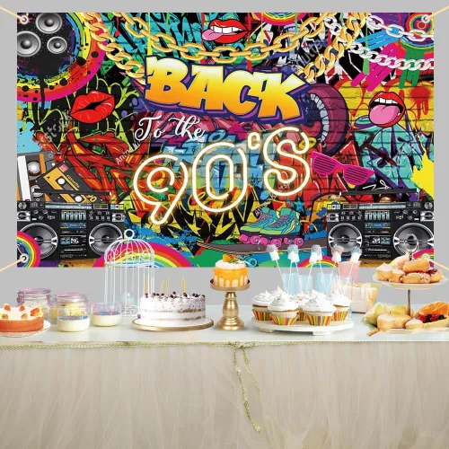 Miniatura 5 de AIBIIN Back to The 90'S Backdrop Retro Hip-Hop Graffiti tema de los años 90 Fotografía Fondo Disco Pared de ladrillo Hip Hop Retro Radio Música